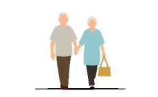Il·lustració de dues persones grans passejant agafades de la mà